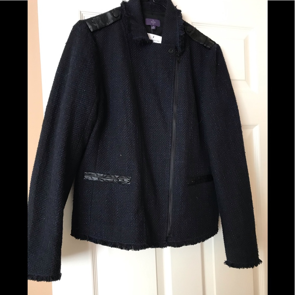 NWT NYDJ Navy and Black Tweed Leather Jacket 8